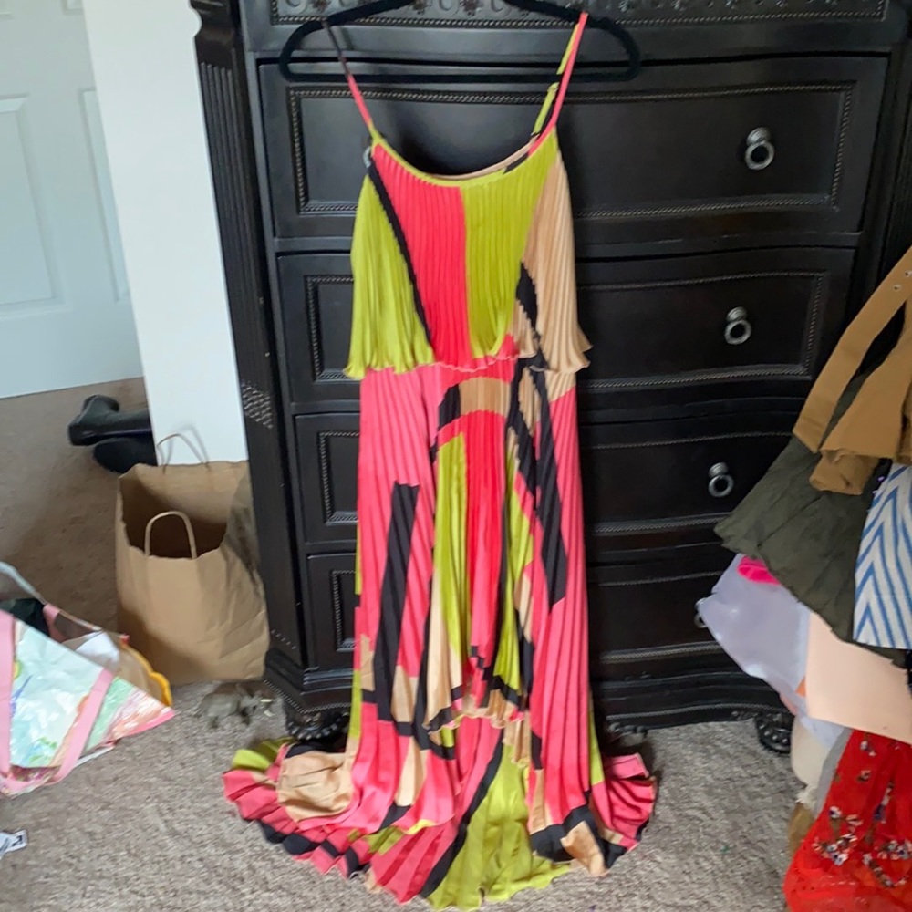 Cache Multi Color High Low Accordion Pleated Maxi… - image 2